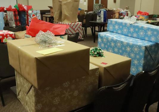 Gifts for the Adopt-a-Don assistance program ready to be distributed