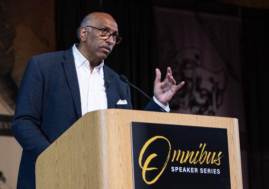 Omnibus speaker Michael Steele addresses the audience in Auer Performance Hall.