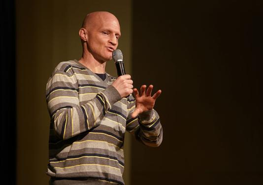 Scott Dickkers addresses an audience