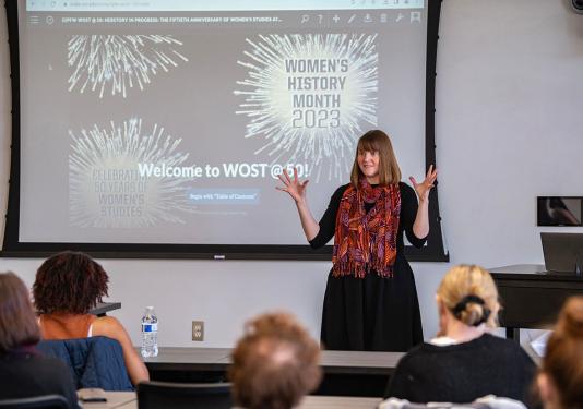 A digital exhibit documenting the women's studies archives was held on March 1 in the Helmke Library IDEASpace.