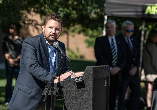 Michael Kirchner speaks at Military Appreciation Day at Purdue Fort Wayne