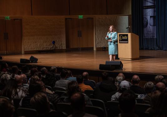 Theresa Payton speaks on stage during her Omnibus presentation