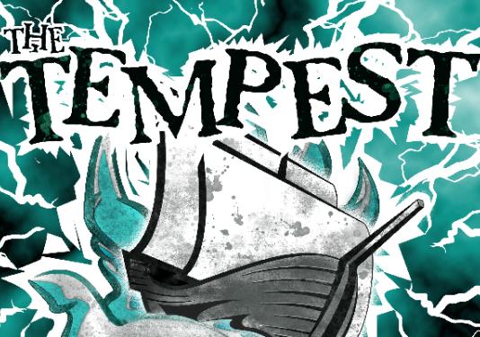 poster for tempest production. blue and grey