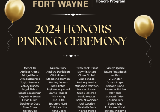 List of honorees for Honors Program pinning ceremony recipients 
