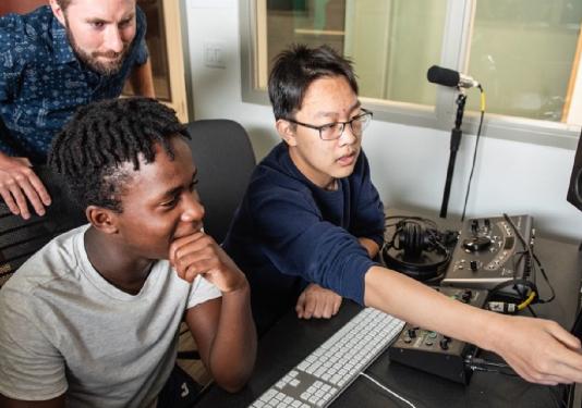 students learning to record