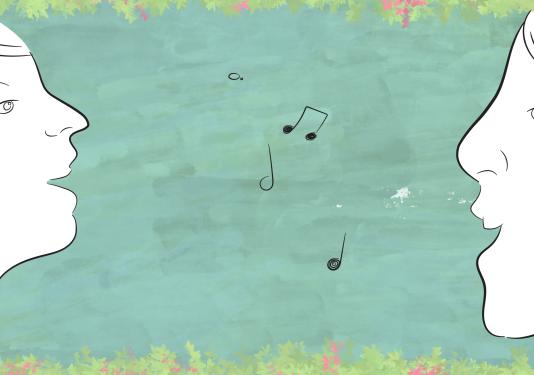 artwork of two people singing