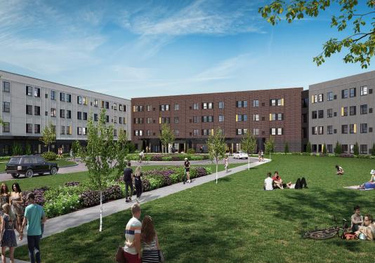 Student housing rendering, ground level