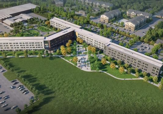 Student housing rendering, aerial view