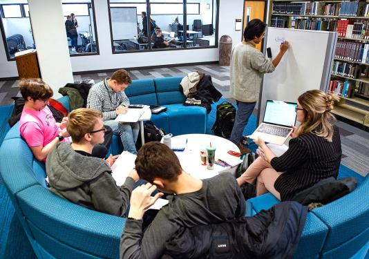 A group study session in Helmke Library