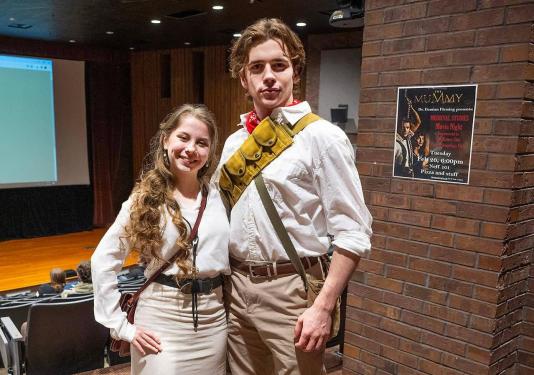 Isabel Hollis and Owen Saalfrank dressed the parts for a viewing of the film “The Mummy” on Feb. 20. The event was part of the Medieval Movie Nights series .