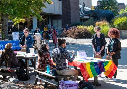 Booth at the Pride fair on campus.