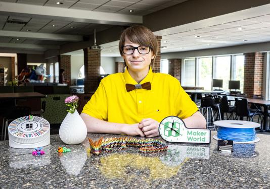 Kenton Hammack with 3D printed object he made