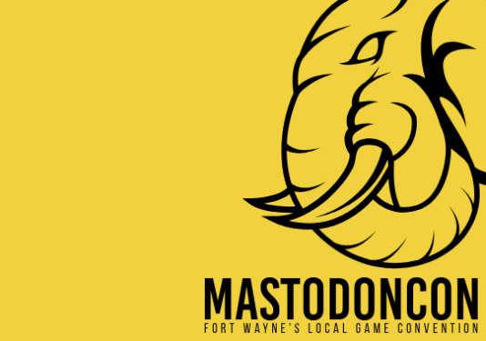 right justified black outline of the mastodon with a yellow background