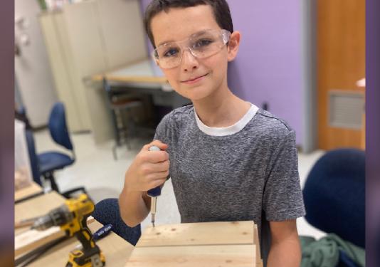 child building wood box