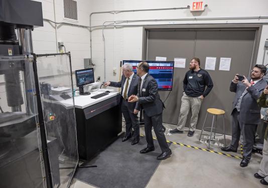 Testing out the university's new universal testing machine