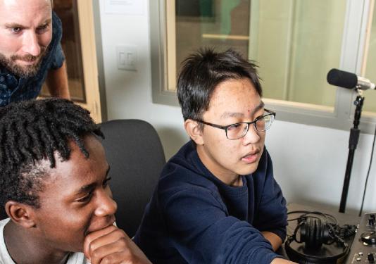 students recording with professor