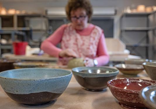 Checking the finished bowls.