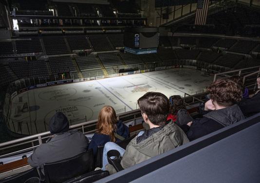 Music industry students are above an ice rink