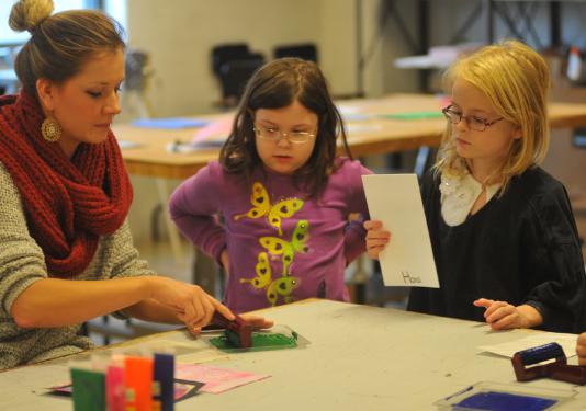 children learning a craft