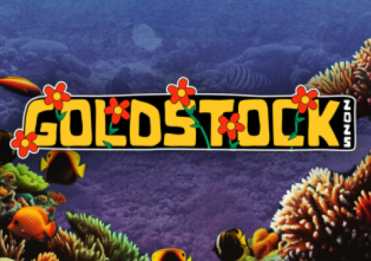 goldstock logo on an underwater background with coral and tropical fish 