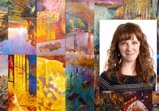 Bridget O'Brien Headshot and collage of art