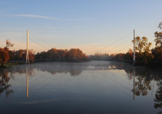 Ron Venderly Family Pedestrian bridge at sunrise.