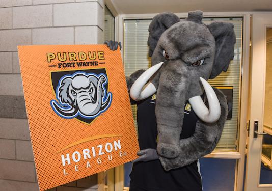 Don looking at the new Horizon League logo