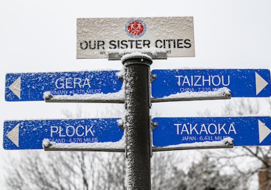 Street sign on PFW campus noting Fort Wayne's Sister Cities.jpeg