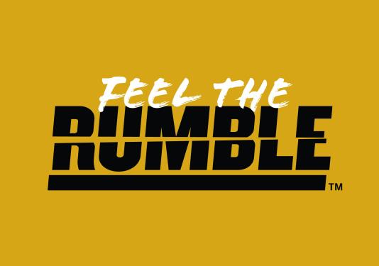 Updated Feel the Rumble logo with gold background