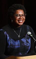 Omnibus speaker Ashley C. Ford speaks to the audiece in Auer Performance Hall