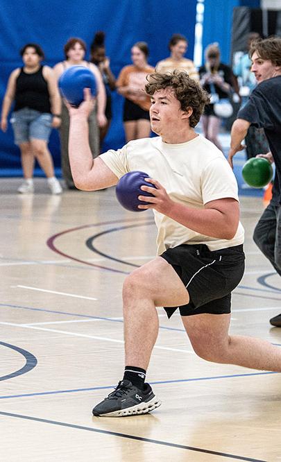 Students are playing dodgeball at NSO orientation