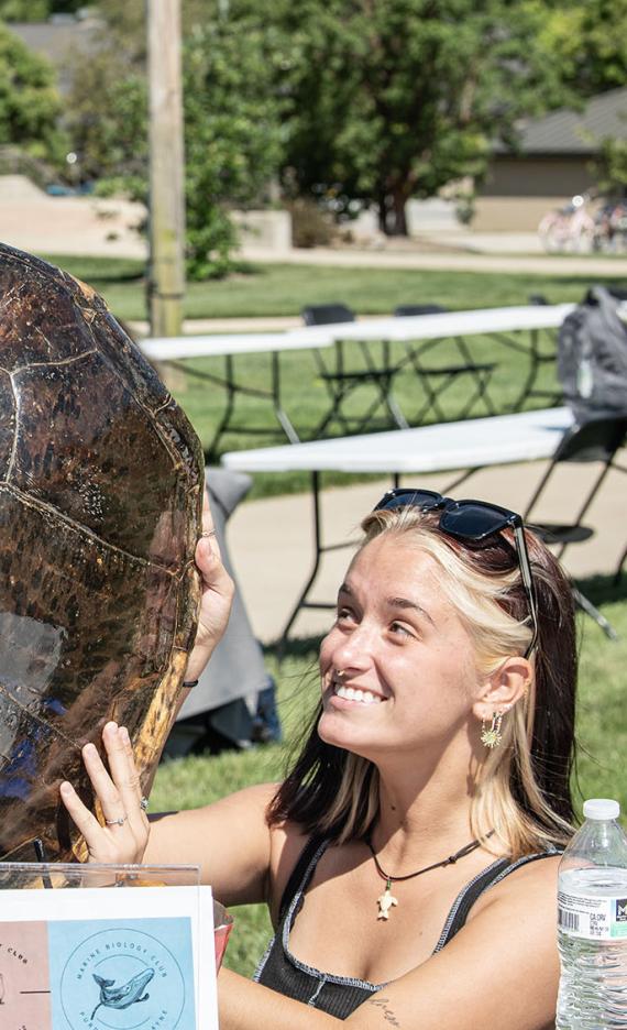 A turtle shell being displayed at the Student Organization Fair
