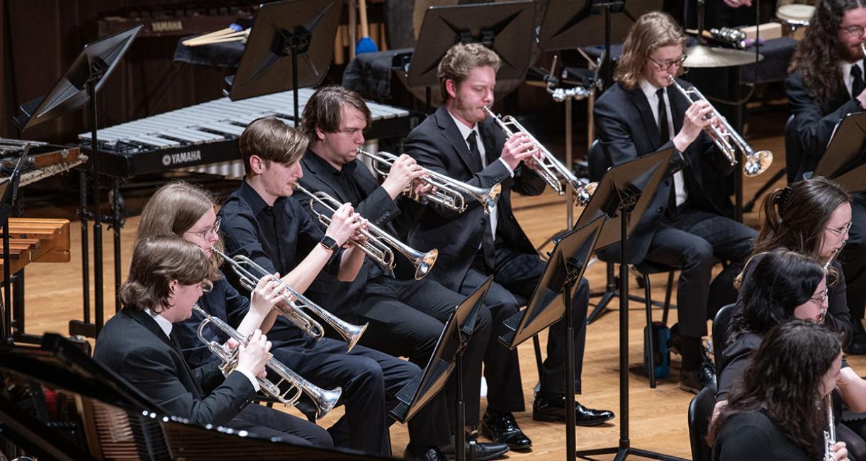 The PFW Symphonic Wind Ensemble is onstage in Auer Performance Hall.