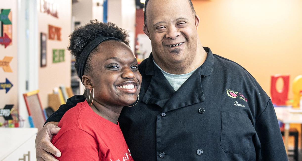 JaNia Guy and a client at GiGi's Playhouse
