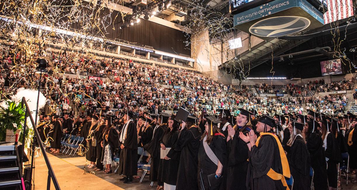 Students celebrating during the 2023 Commencement.