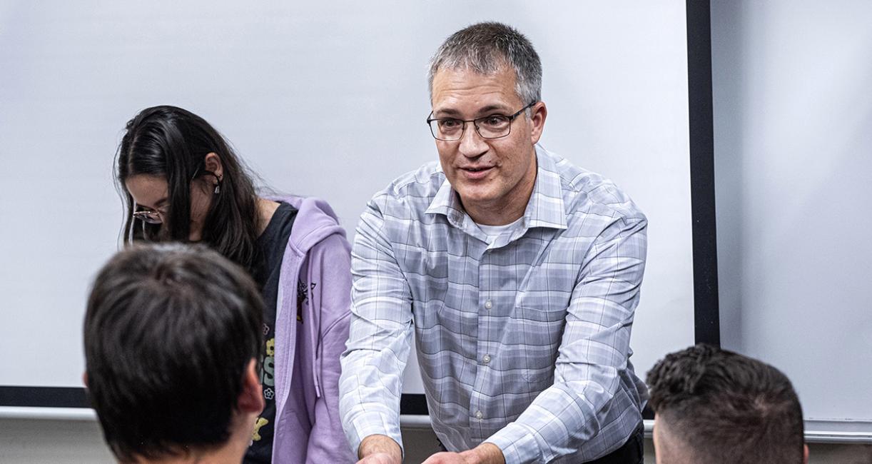 Lee Roberts is teaching students to play a game he designed