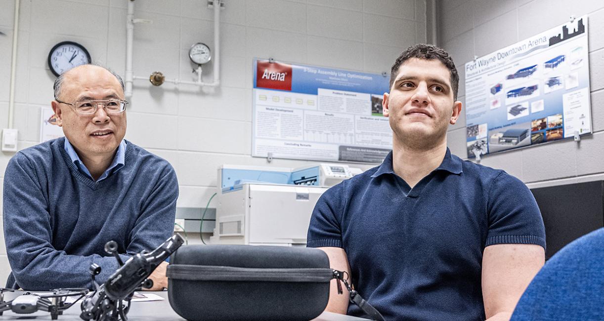 Zhuming Bi, professor of mechanical engineering, and Abdelrahman Gad, graduate student.