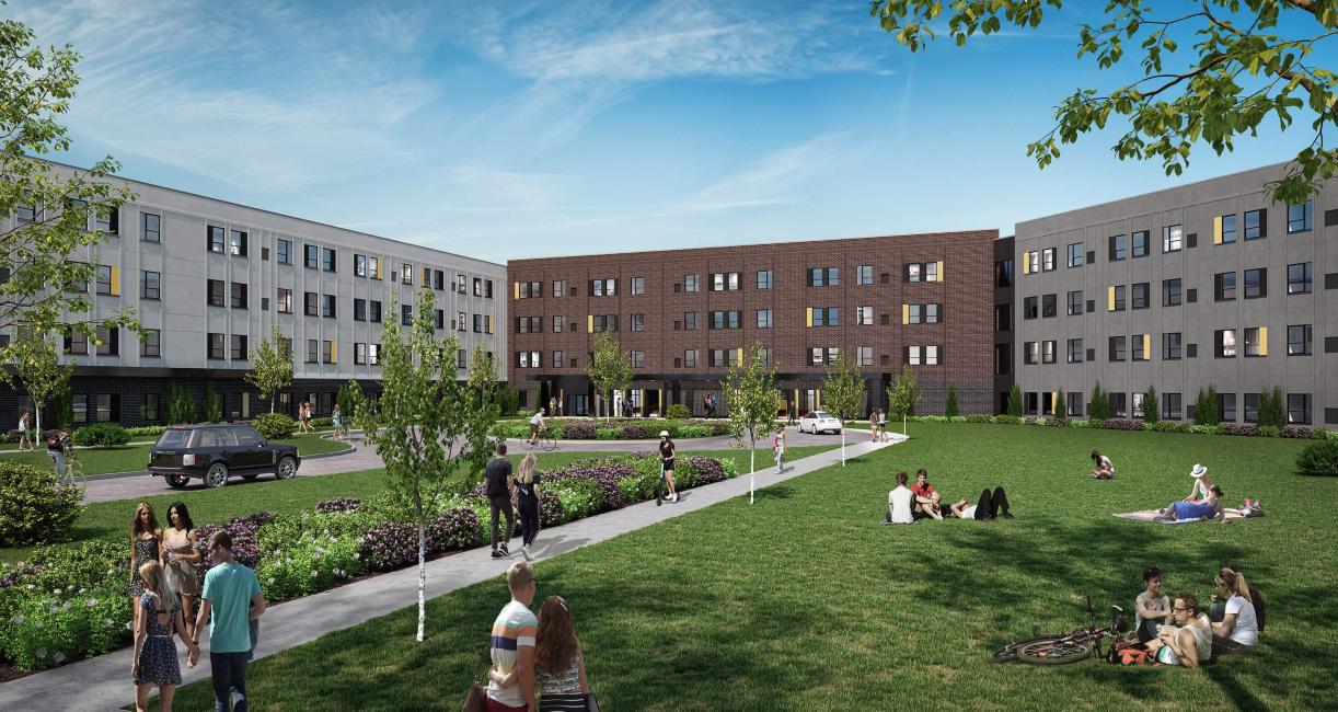 Student housing rendering, ground level