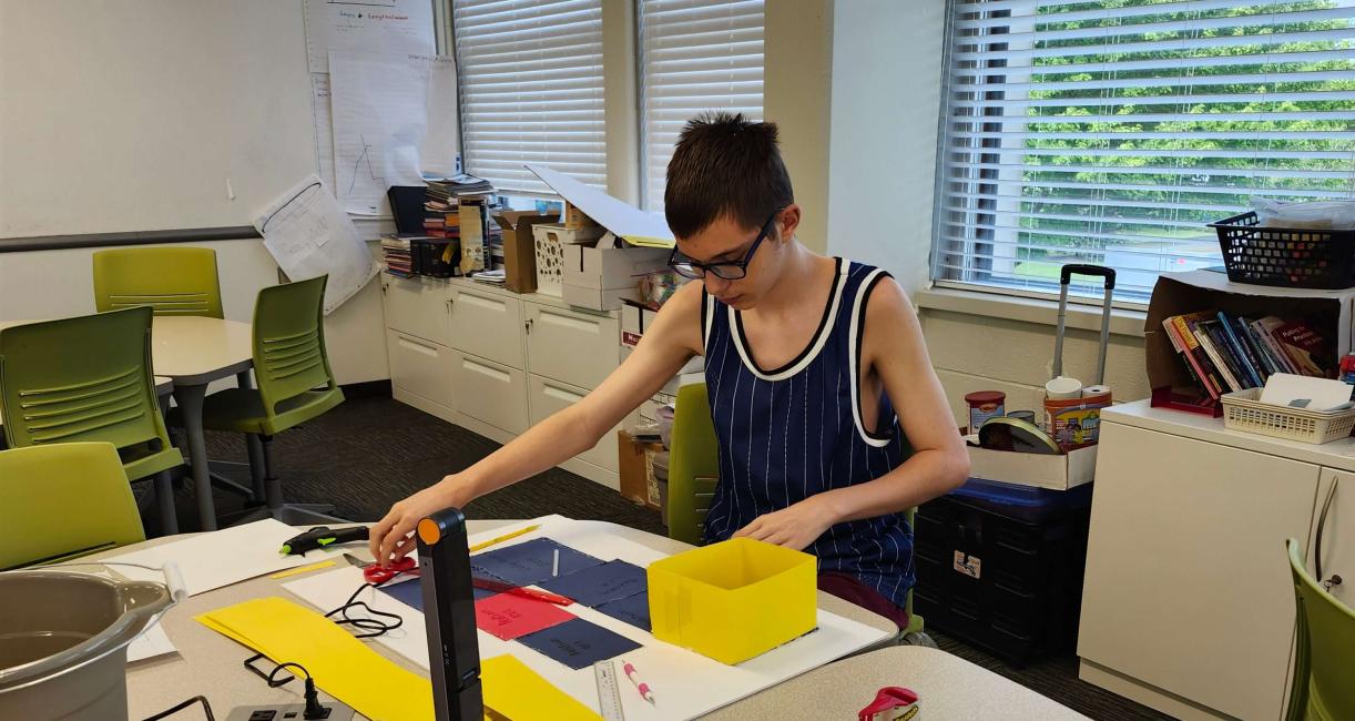 Student working on a blueprint