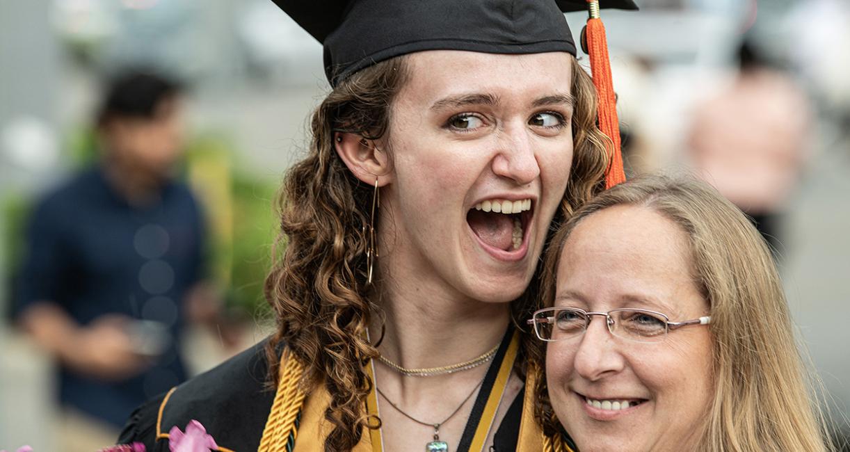A grad and her friend