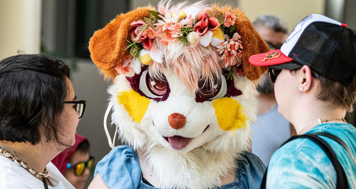 A person is dressed in an anime costume