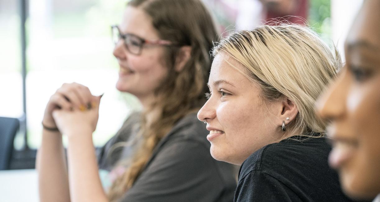 Closeup of three mock trial participants