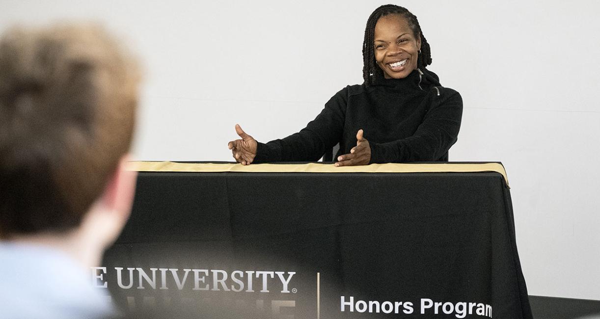 Melissa Proctor is speaking to students