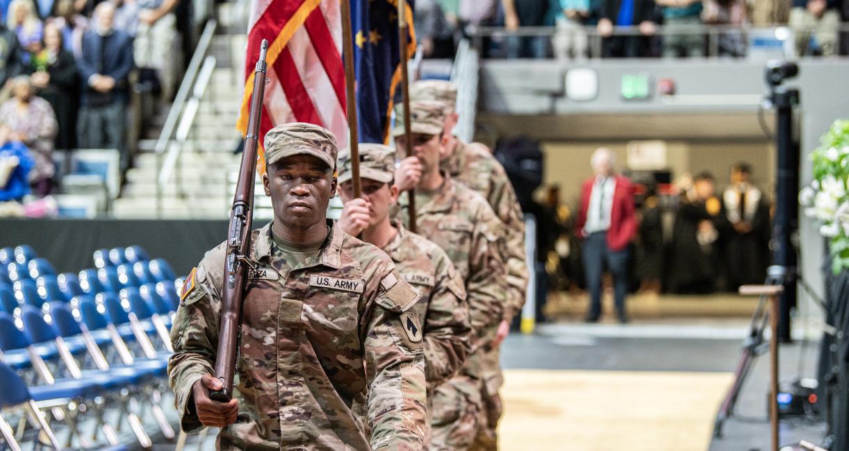 Flags being walked into the 2026 commencement ceremony