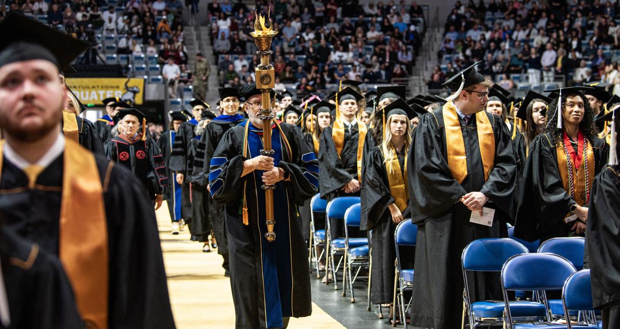 The ceremonial mace at the 2026 commencement ceremony